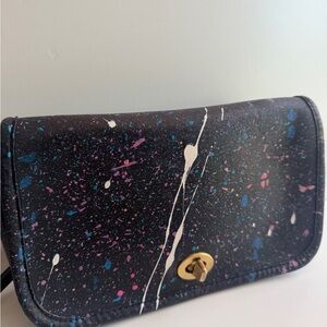 Upcycled Vintage Coach Purple Dinky with Pink and Blue Splatter